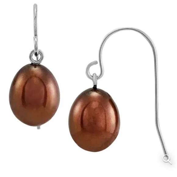 Giani Bernini Cultured Freshwater Pearl Drop Earrings-Iridescent Chocolate SS - Picture 6 of 6